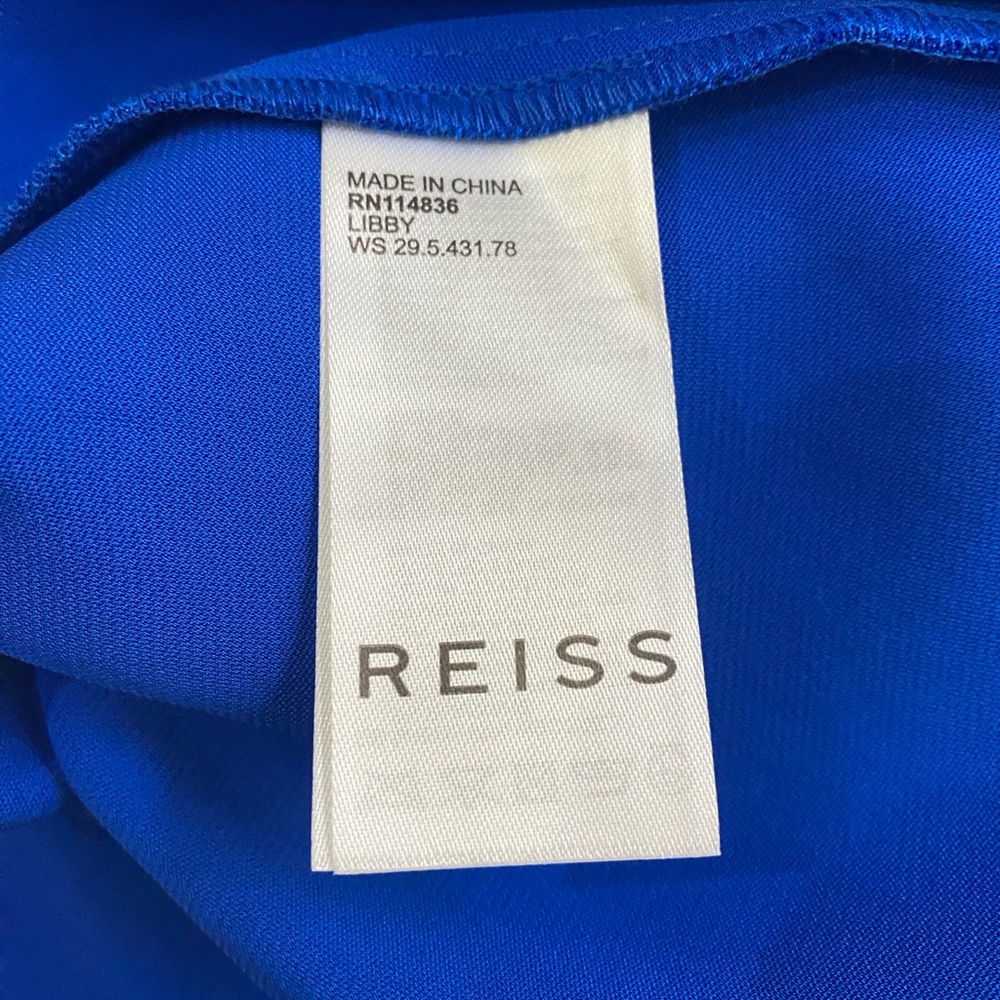 🆕REISS Libby Cobalt Blue Mock Neck Fit & Flare Asymmetrical Hem Midi Dress 8 - Picture 8 of 15